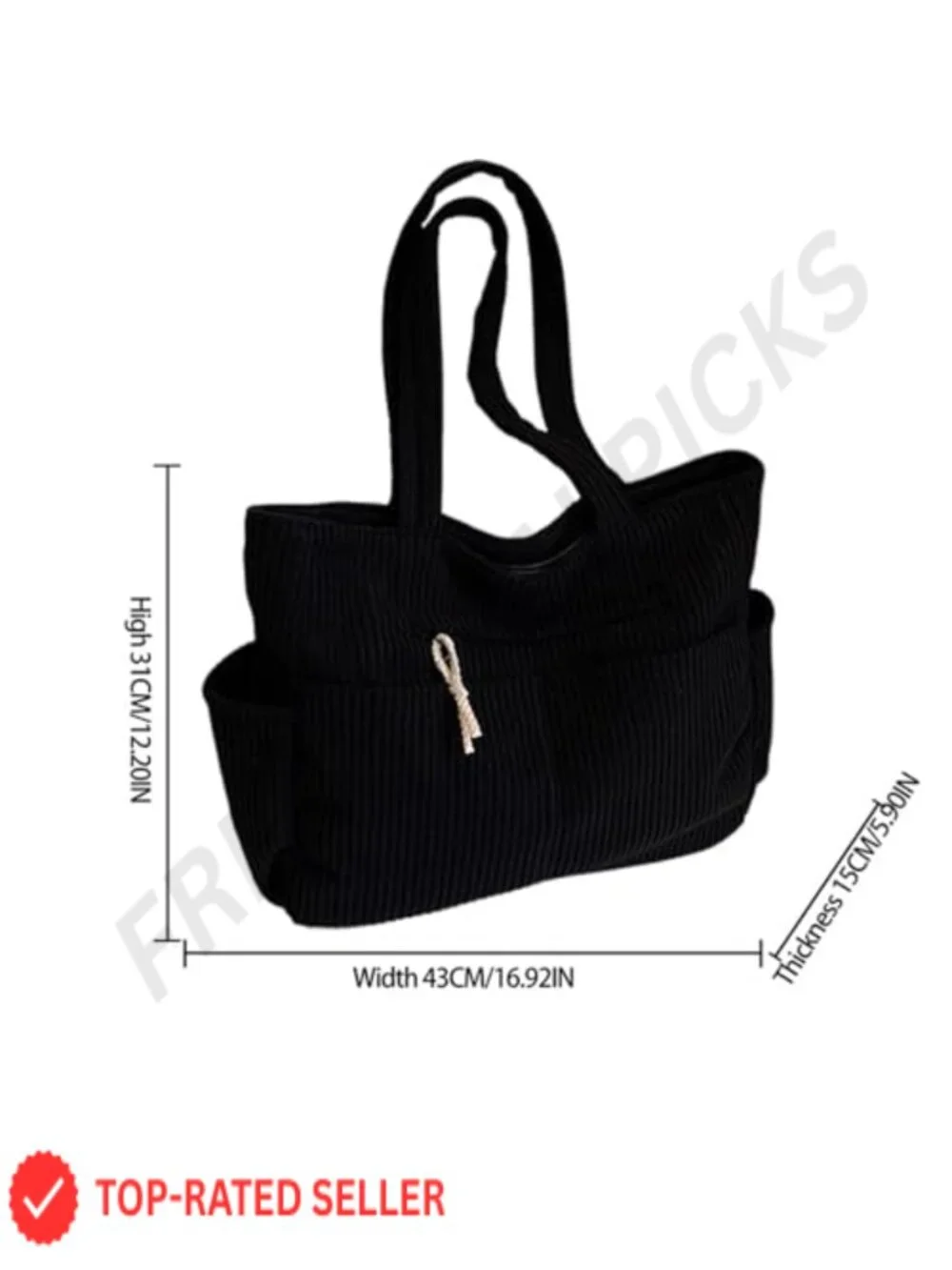 Corduroy Hobo Tote Bag with Pockets for Work & Travel